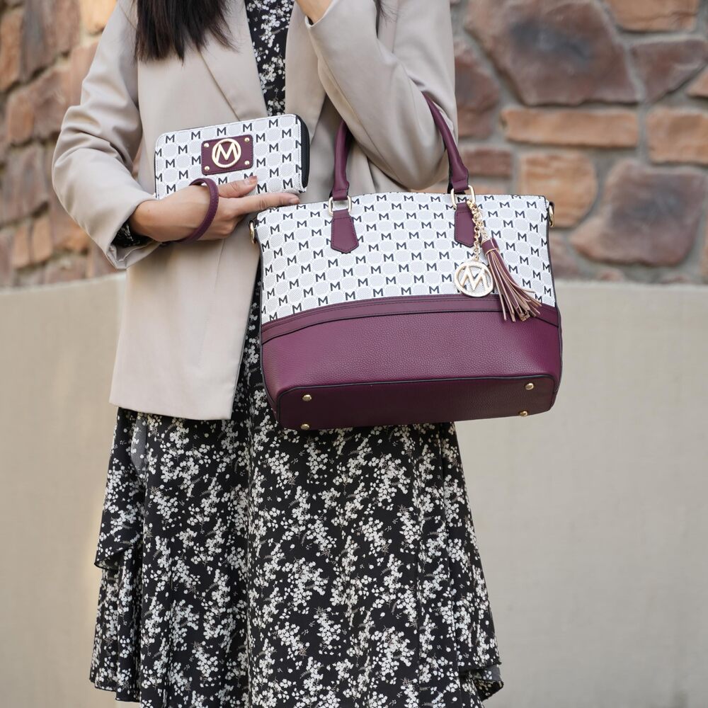 4678 Tote Bag & Wristlet Wallet Purse Set, Print Vegan leather Top-Handle - Picture 4 of 7